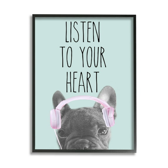 Stupell Industries Listen To Your Heart Phrase Headphones French Bulldog, 11 x 14, Design by Sd Graphics Studio