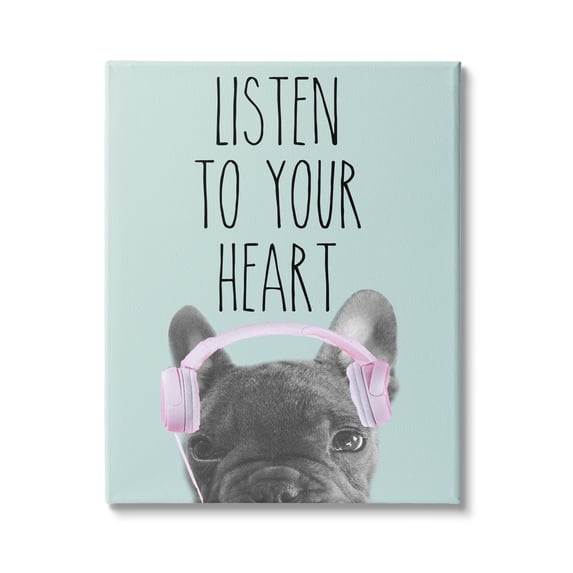 Stupell Industries Listen To Your Heart Phrase Headphones French Bulldog, 36 x 48, Design by Sd Graphics Studio
