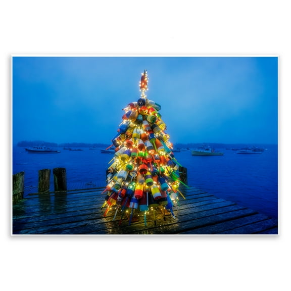 Stupell Industries Lit Bouys Christmas Tree Holiday Painting Unframed Art Prints Wall Art, 15 x 10