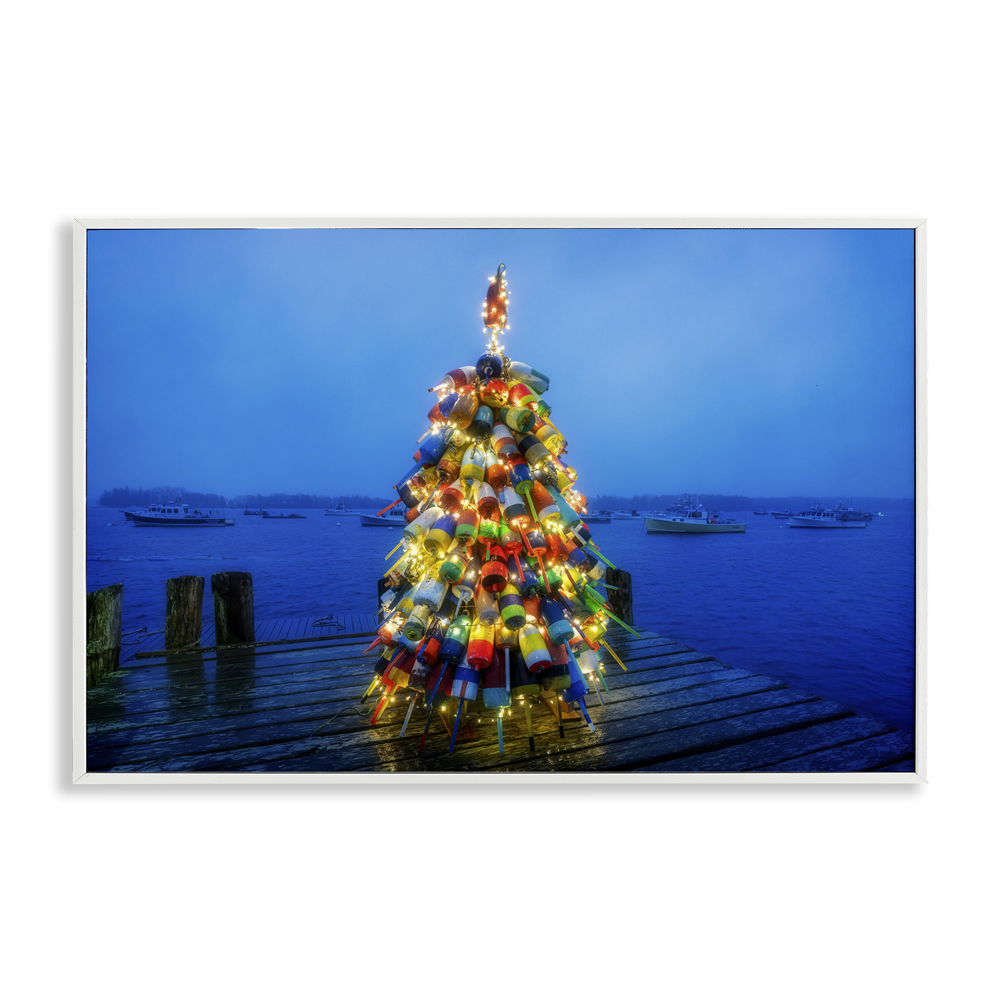 Stupell Industries Lit Bouys Christmas Tree Holiday Painting White Framed Art Prints Wall Art, 18 x 12