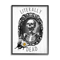 Stupell Industries Literally Dead Skeleton Spilled Coffee Ornate Design Graphic Art Black Framed Art Print Wall Art, Design by Daphne Polselli