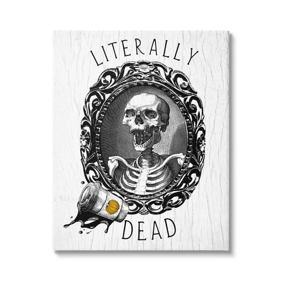 Stupell Industries Literally Dead Skeleton Spilled Coffee Ornate Design Graphic Art Gallery Wrapped Canvas Print Wall Art, Design by Daphne Polselli