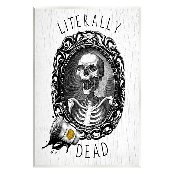 Stupell Industries Literally Dead Skeleton Spilled Coffee Ornate Design Graphic Art Unframed Art Print Wall Art, Design by Daphne Polselli
