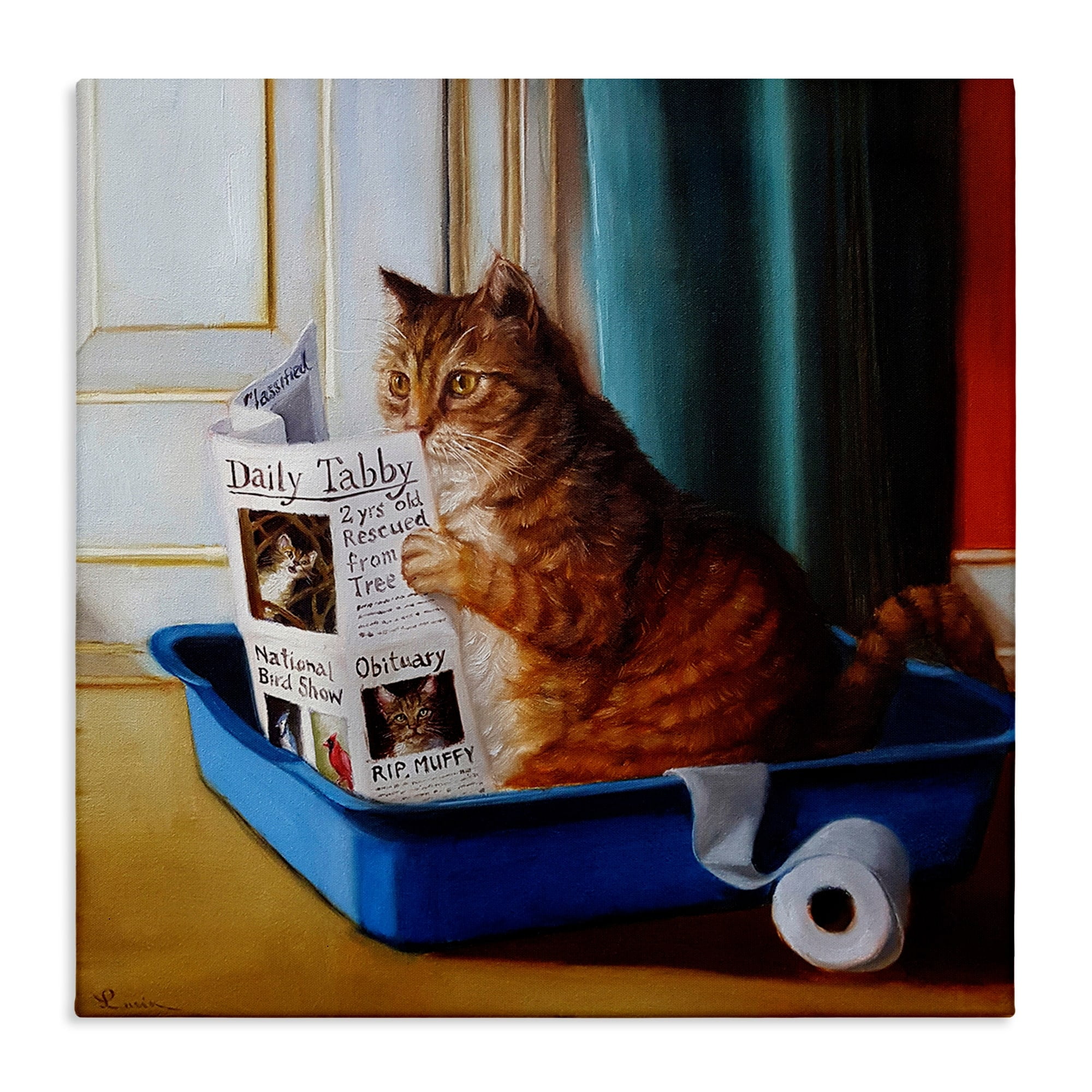 Litter Box Reading Funny Cat Pet Painting Animals \u0026 Insects Gallery-Wrapped  Canvas Print Wall Art, 17x17, image size:2000x2000