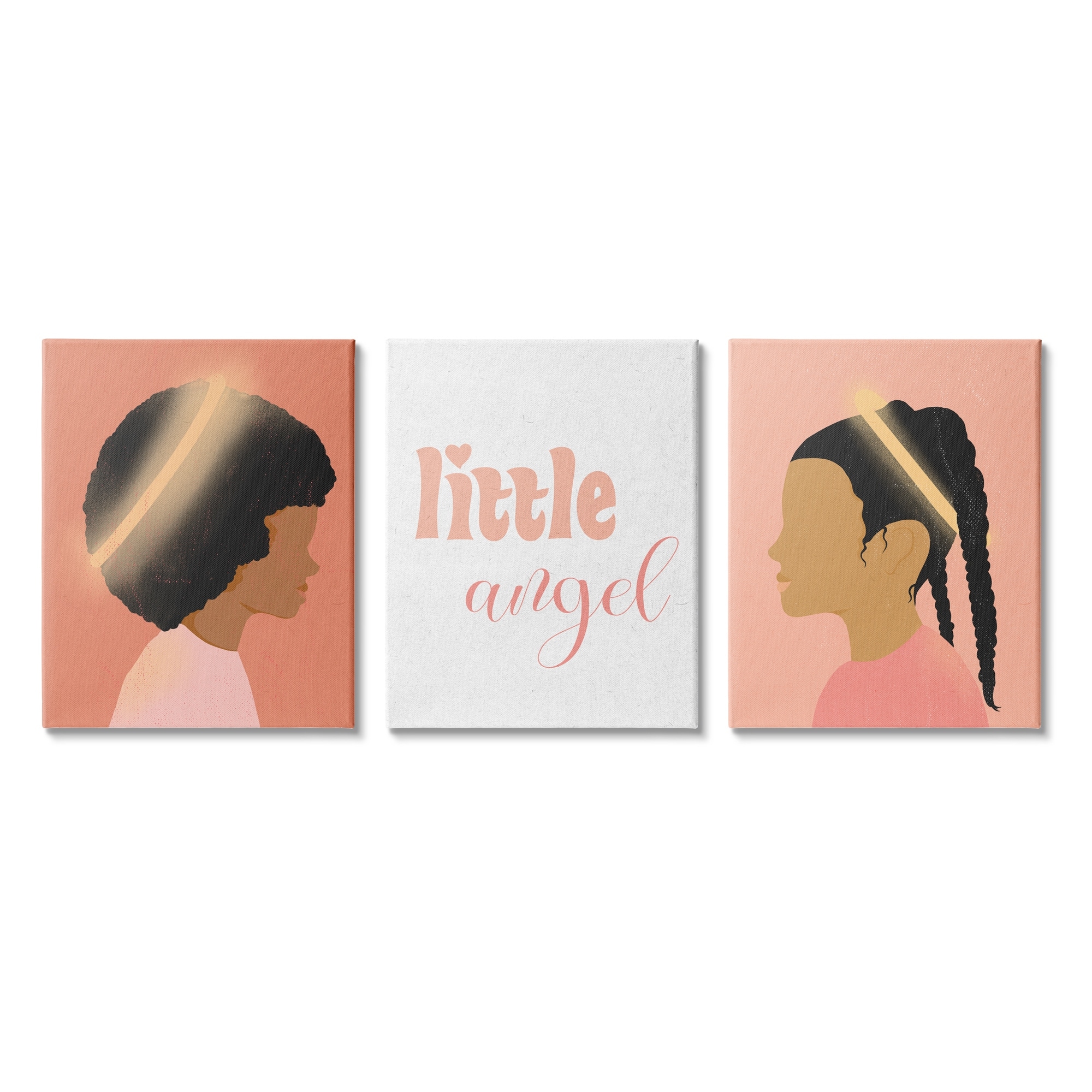 Stupell Industries Little Angels Phrase Girl with Halos Over Pink Abstract Painting Gallery Wrapped Canvas Art Print Wall Art, 16 x 20, Set of 3