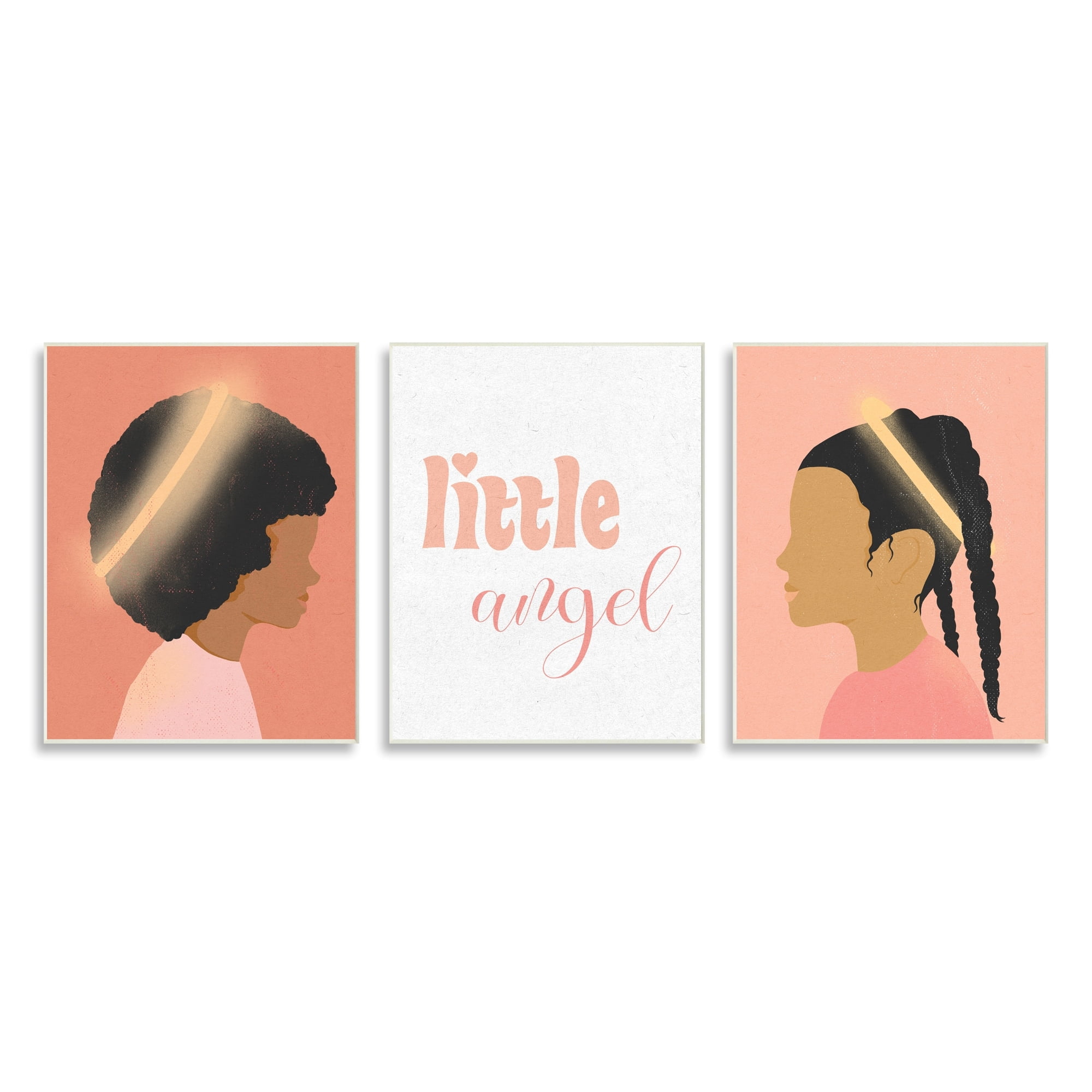 Stupell Industries Little Angels Phrase Girl with Halos Over Pink Abstract Painting Unframed Art Print Wall Art, 10 x 15, Set of 3
