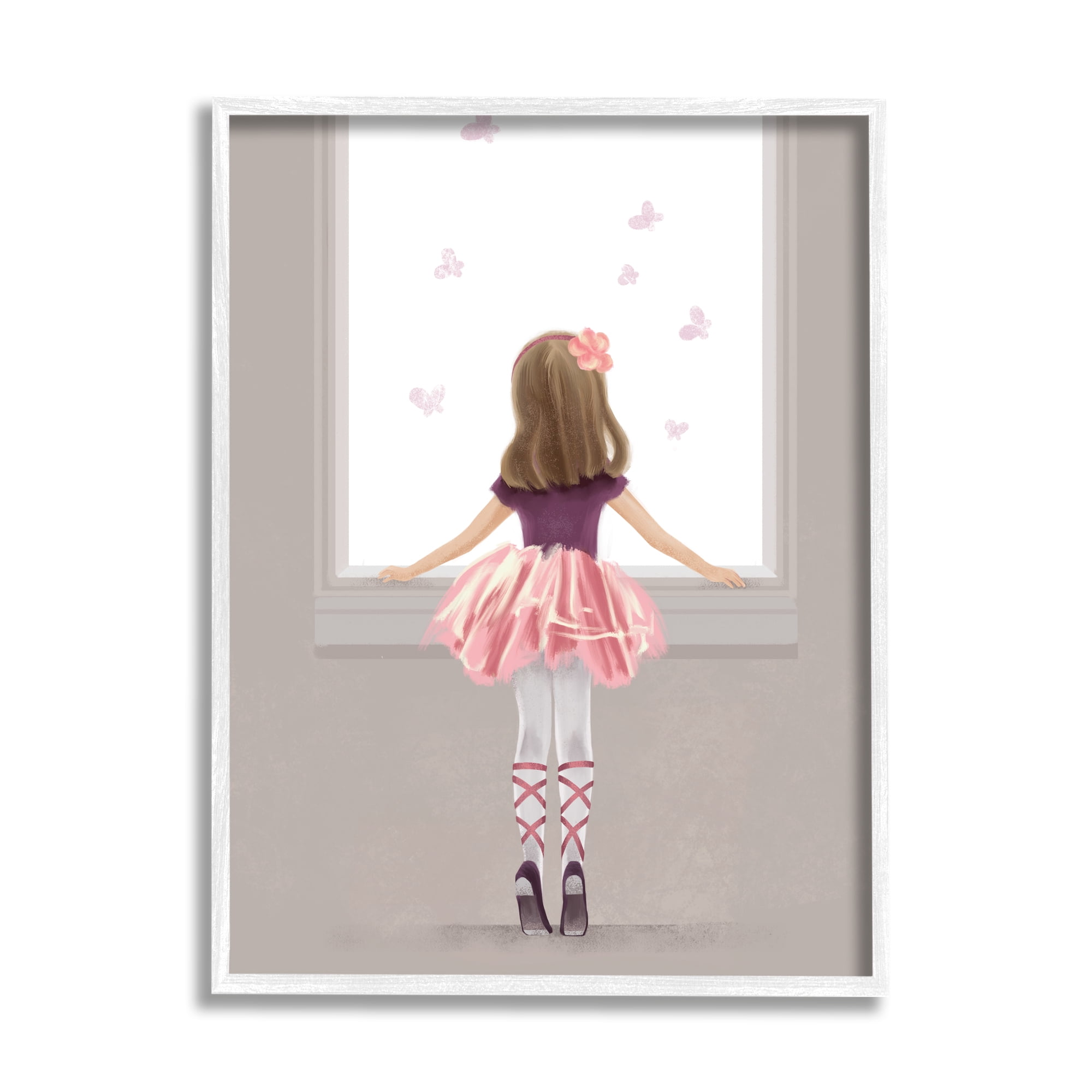 Stupell Industries Little Ballerina Dancer Girl Butterfly Pink Purple, 16 x 20,Design by Ziwei Li