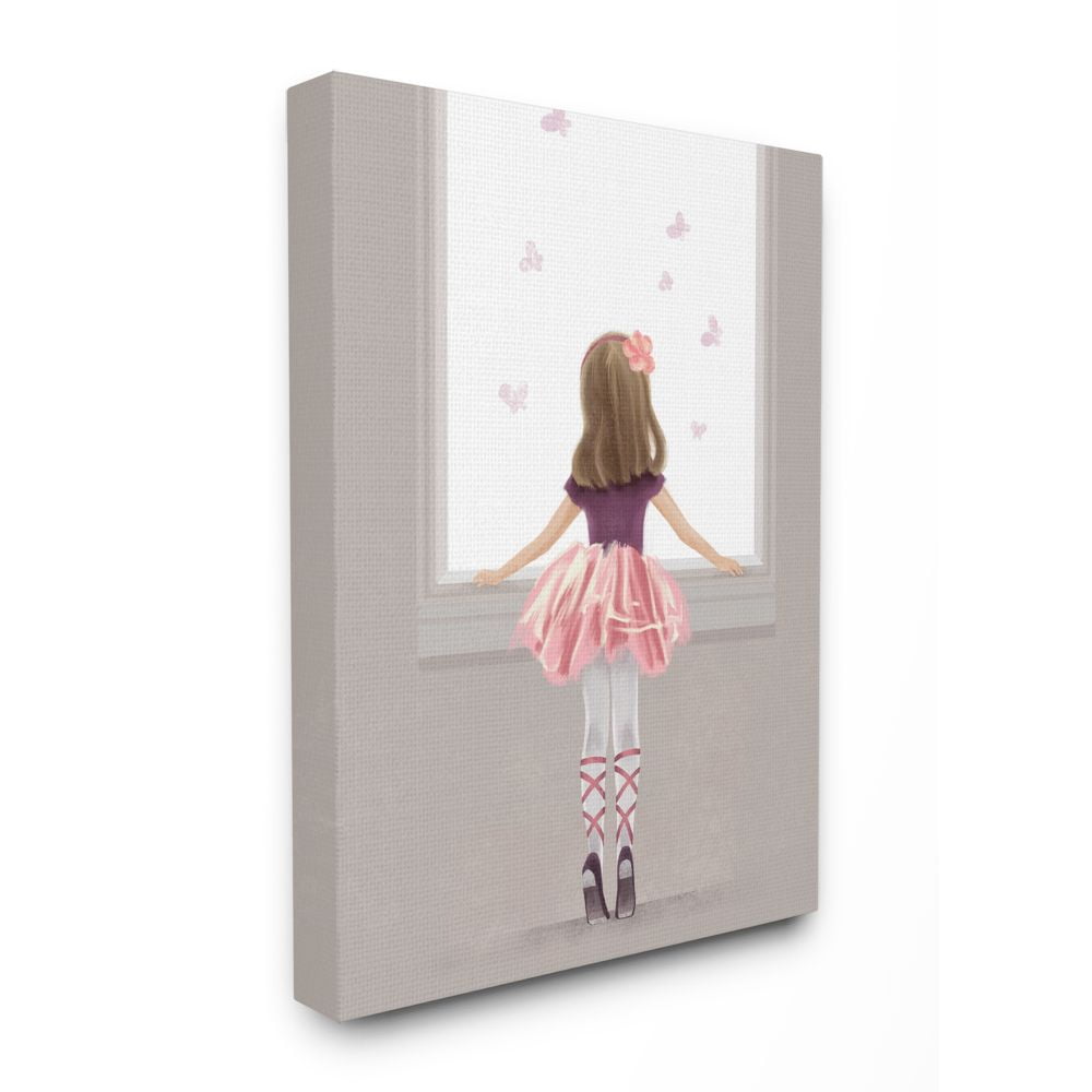 Stupell Industries Little Ballerina Dancer Girl Butterfly Pink Purple Canvas Wall Art Design by Ziwei Li, 24" x 30"