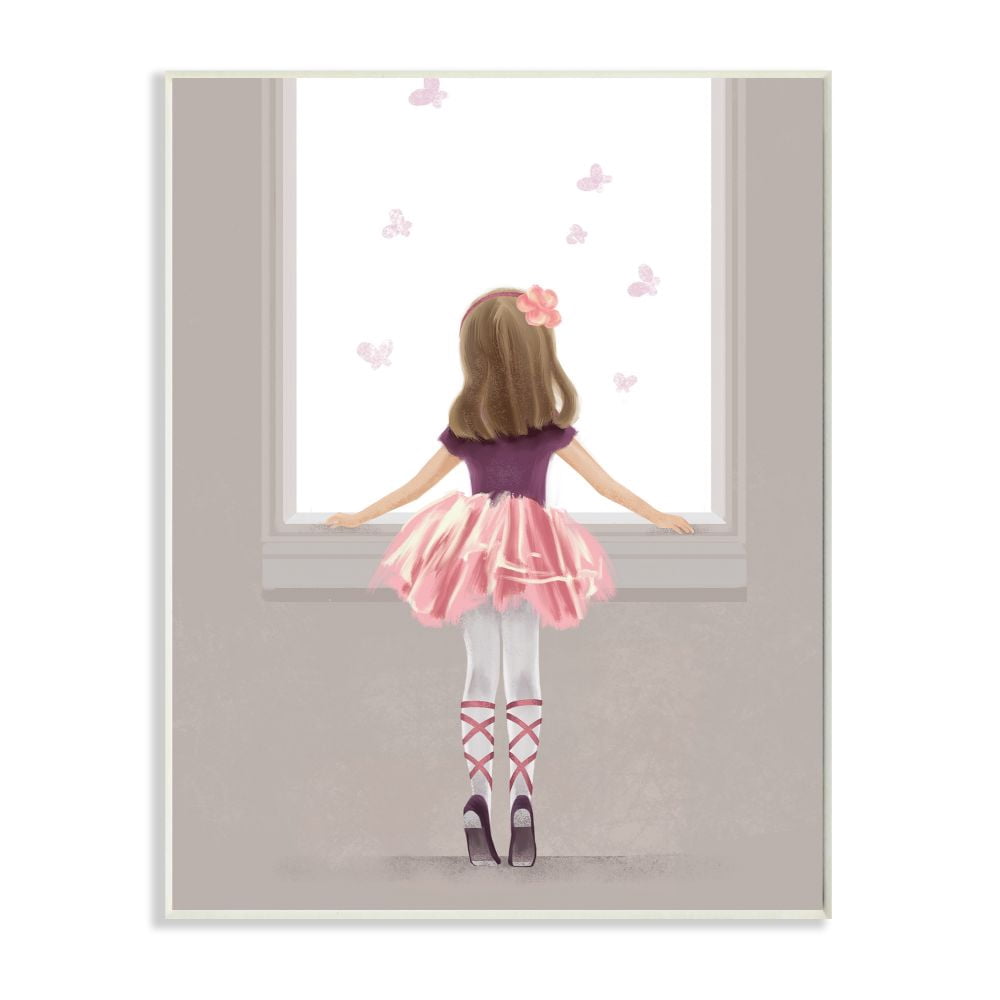 Stupell Industries Little Ballerina Dancer Girl Butterfly Pink Purple Graphic Art Unframed Art Print Wall Art, 10x15, by Ziwei Li