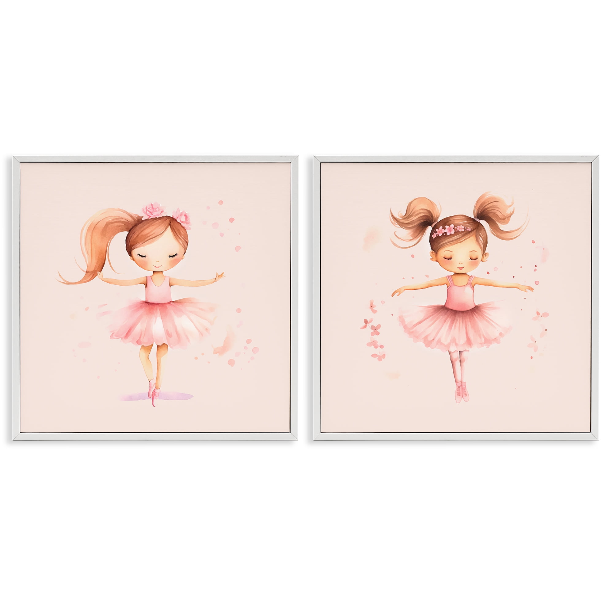 Stupell Industries Little Ballerina Dancers People Painting White Framed Art Print Wall Art, 24 x 24, Set of 2