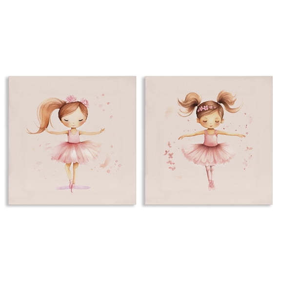 Stupell Industries Little Ballerina Dancers People Painting Wrapped Canvas Art Print Wall Art, 17 x 17, Set of 2
