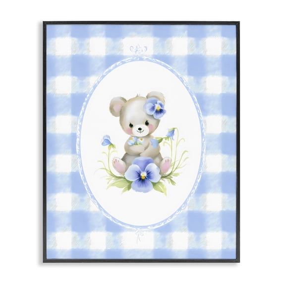 Stupell Industries Eclectic Little Bear Blue Gingham Black Framed Giclee Art, 11 x 14, by Arlington Prints