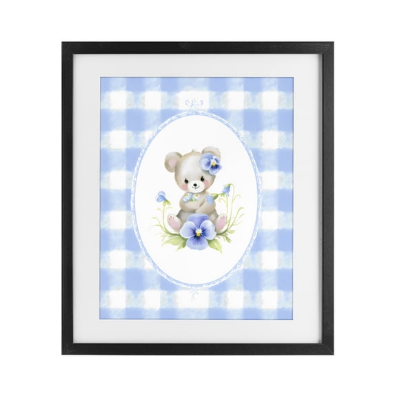 Stupell Industries Eclectic Little Bear Blue Gingham Black Framed Print Under Glass, 13 x 16, by Arlington Prints