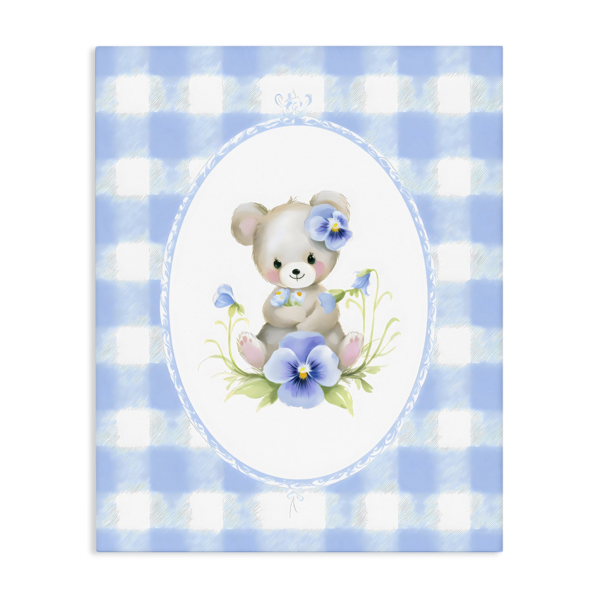 Stupell Industries Little Bear Blue Gingham Canvas Wall Art, design by Arlington Prints