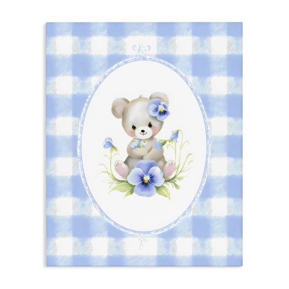 Stupell Industries Eclectic Little Bear Blue Gingham Canvas Art, 16 x 20, by Arlington Prints