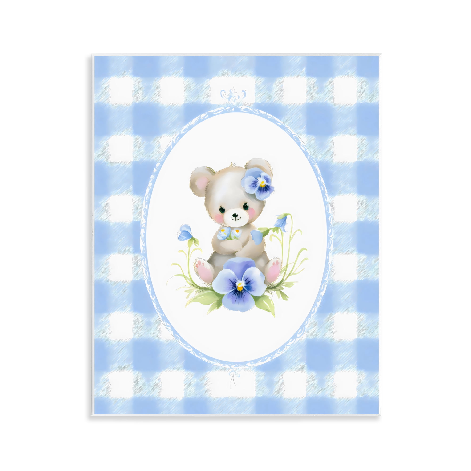 Stupell Industries Little Bear Blue Gingham Wall Plaque Art, design by Arlington Prints