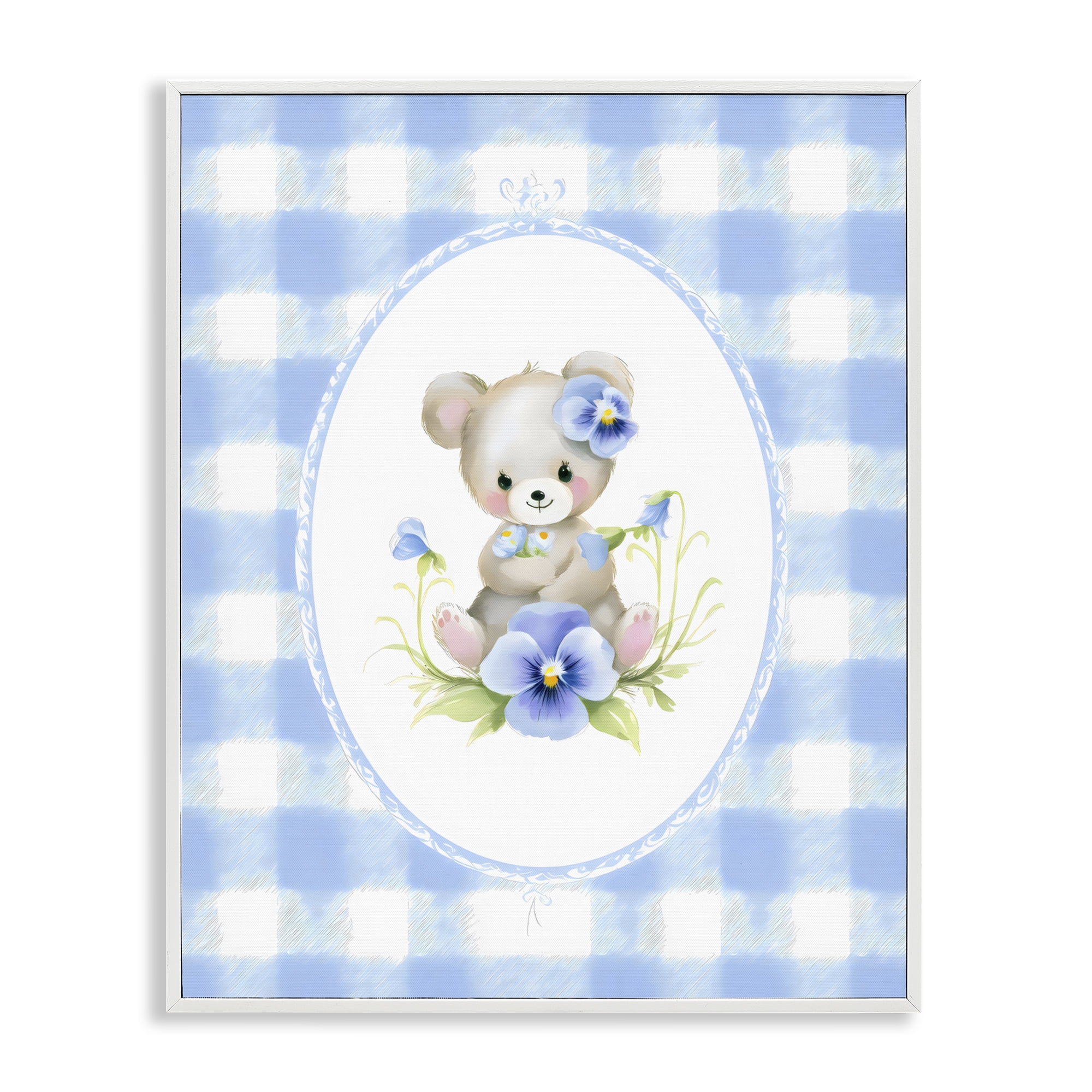 Stupell Industries Little Bear Blue Gingham White Framed Giclee Art, design by Arlington Prints