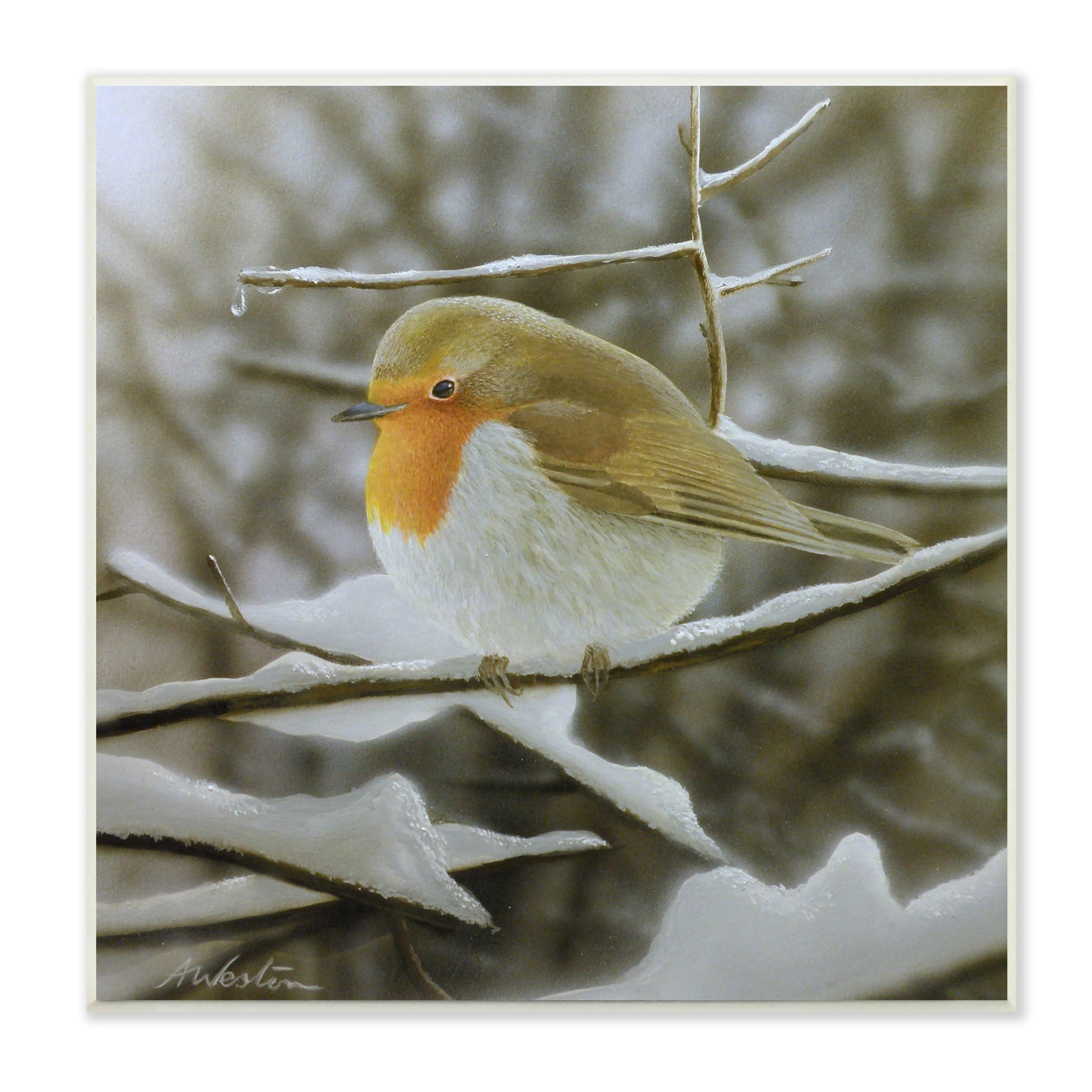 Stupell Industries Little Bird Perched Detailed Snow Covered Twigs Painting Unframed Art Print Wall Art, Design by Alan Weston