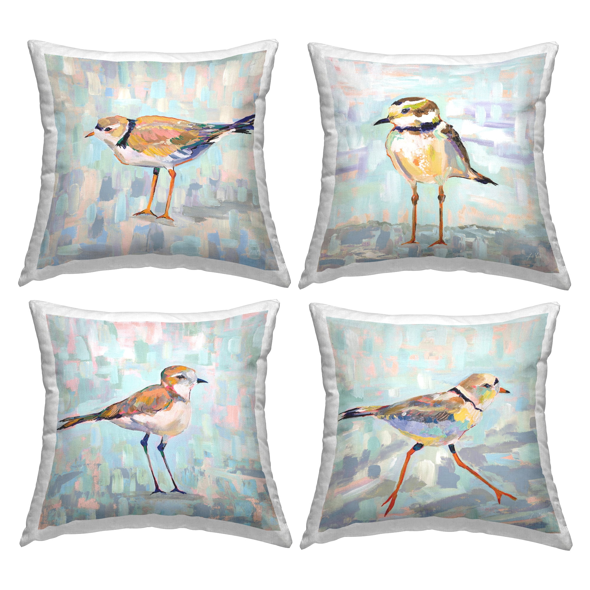 Stupell Industries Little Birds Abstract Pastel Background Nature Design by Jeanette Vertentes Throw Pillow (set of 4)