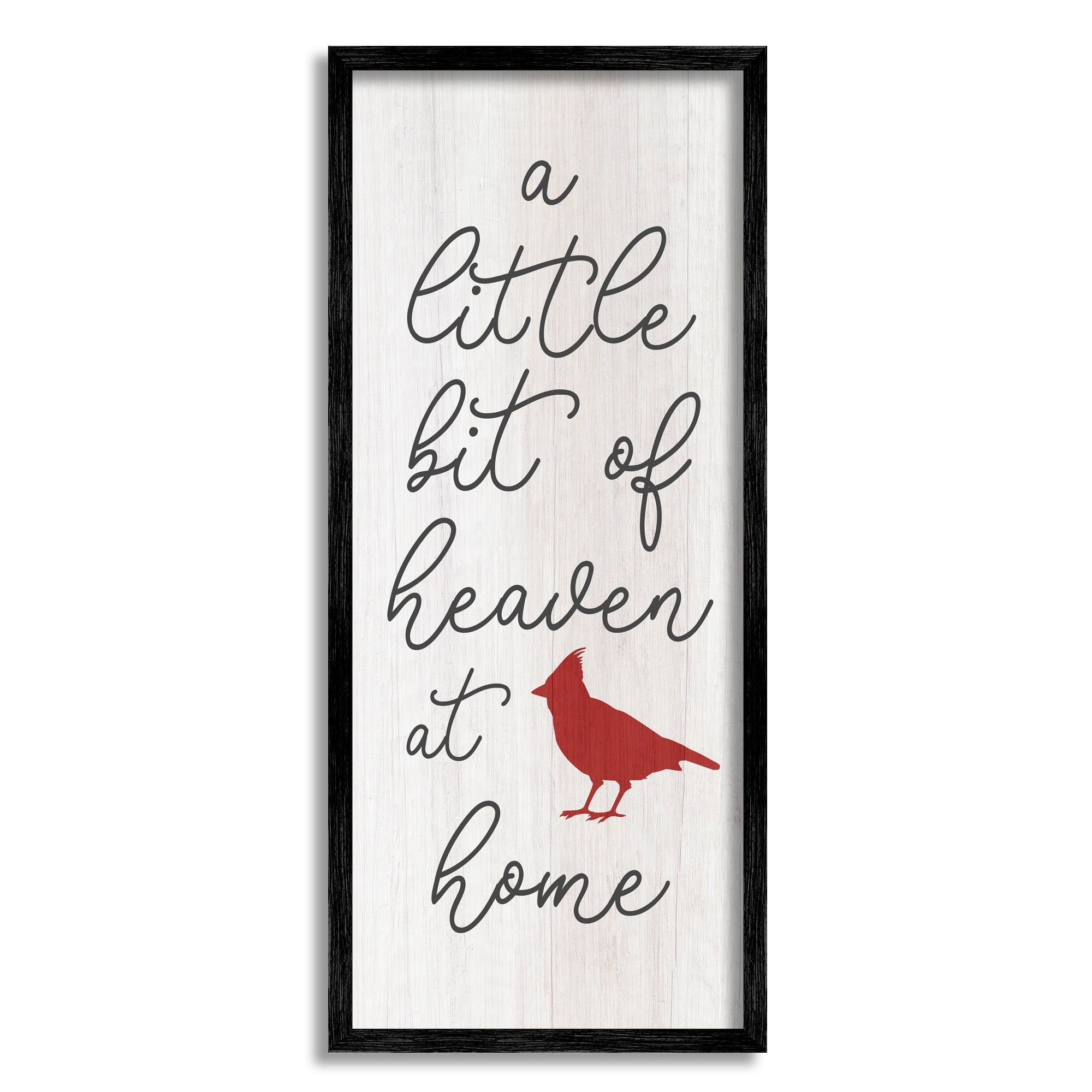 Stupell Industries Little Bit Of Heaven Calligraphy Red Cardinal Motif Framed Wall Art, 10 x 24, Design by Daphne Polselli