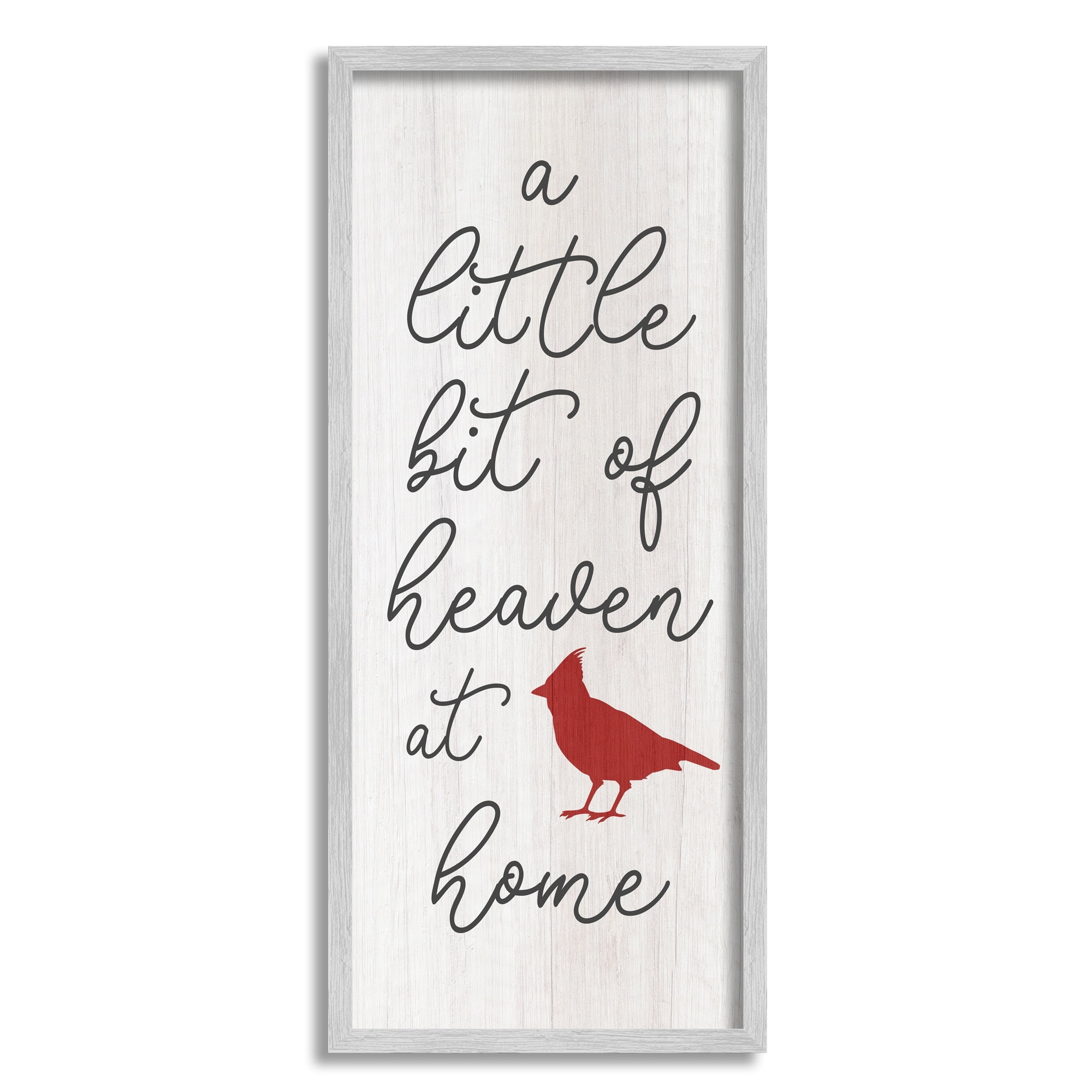 Stupell Industries Little Bit Of Heaven Calligraphy Red Cardinal Motif Framed Wall Art, 13 x 30, Design by Daphne Polselli