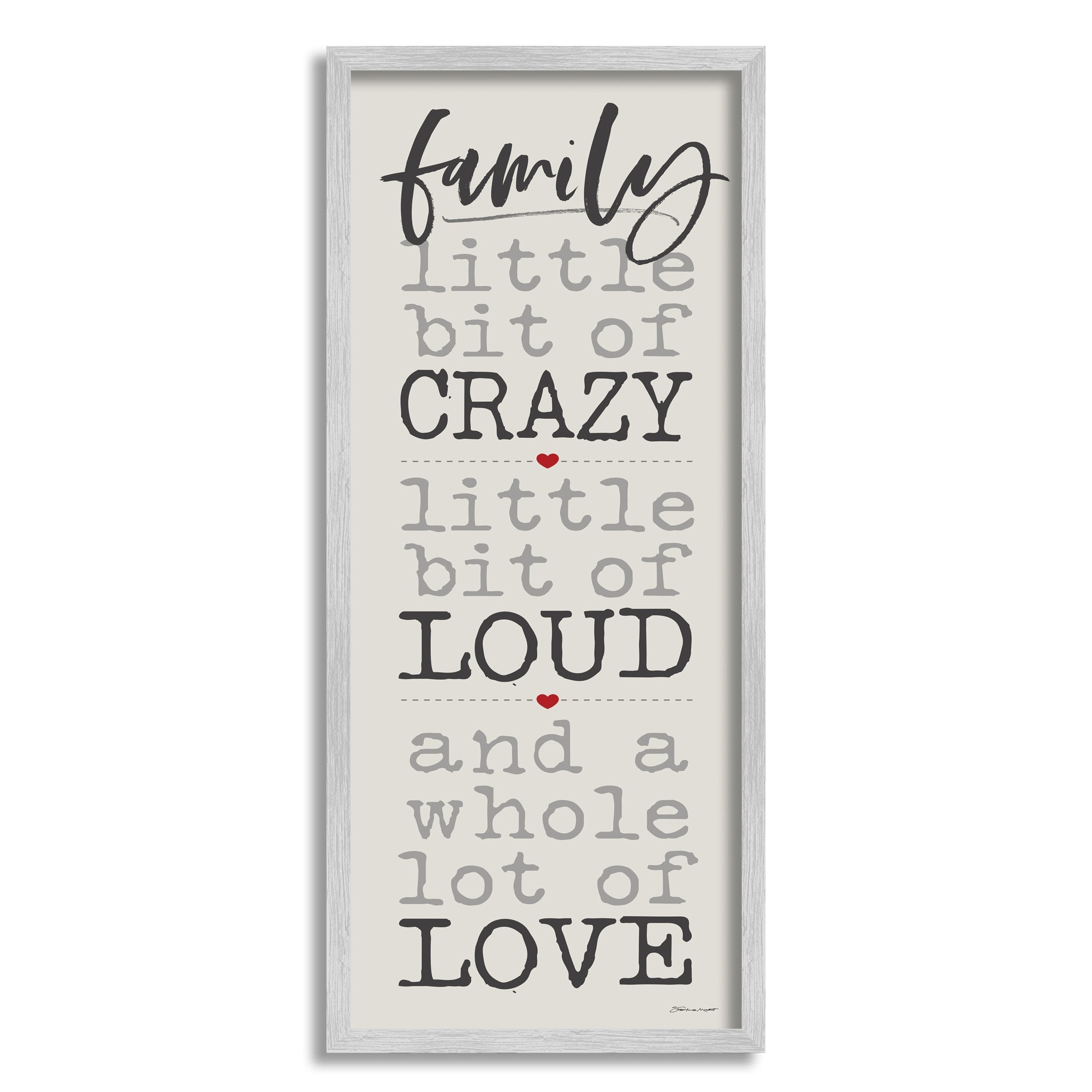 Stupell Industries Little Bit of Crazy Whole Lot of Love Family Typography, 13 x 30,Design by Stephanie Workman Marrott