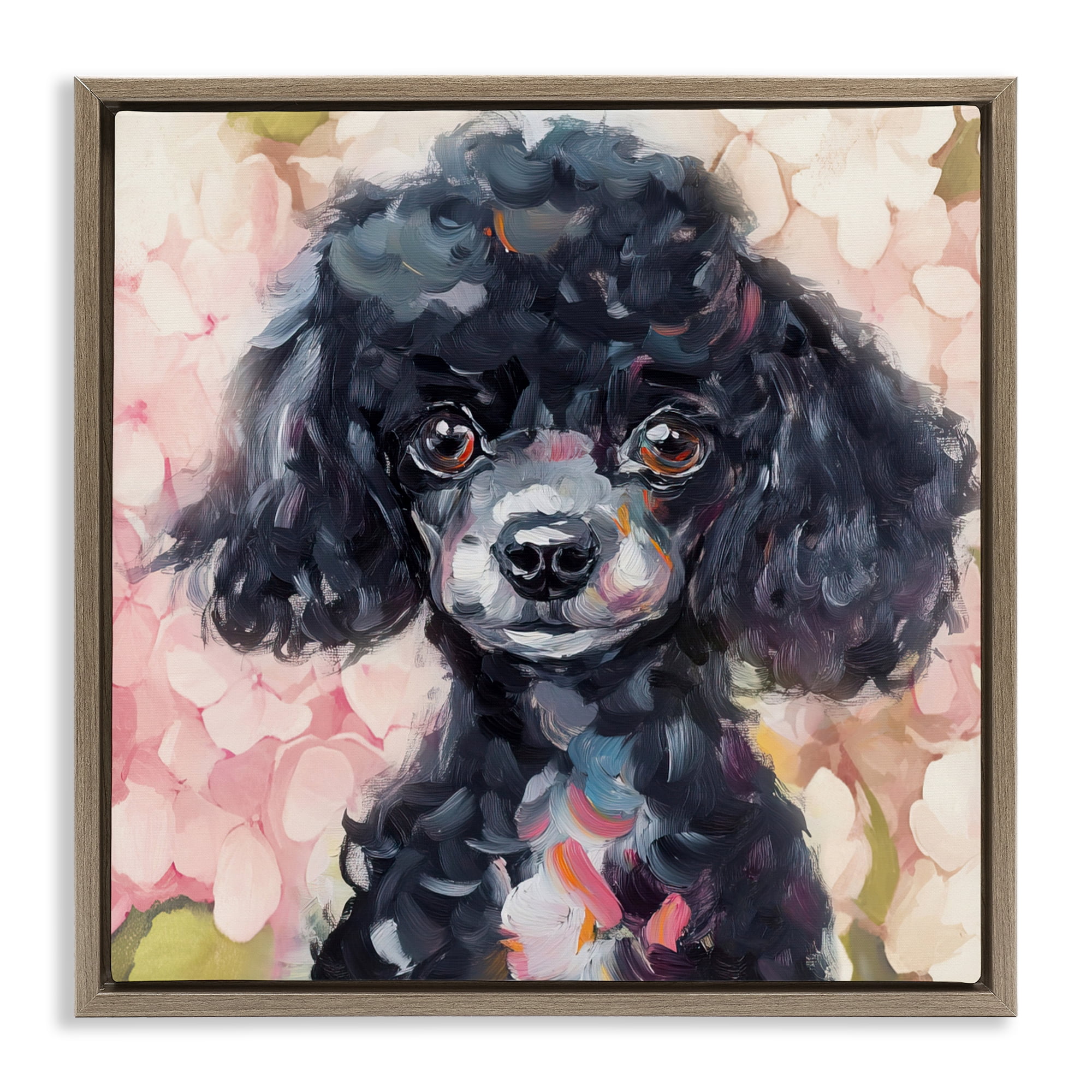 Stupell Industries Little Black Poodle Brown Framed Floater Canvas Wall Art, design by Tina LeCour
