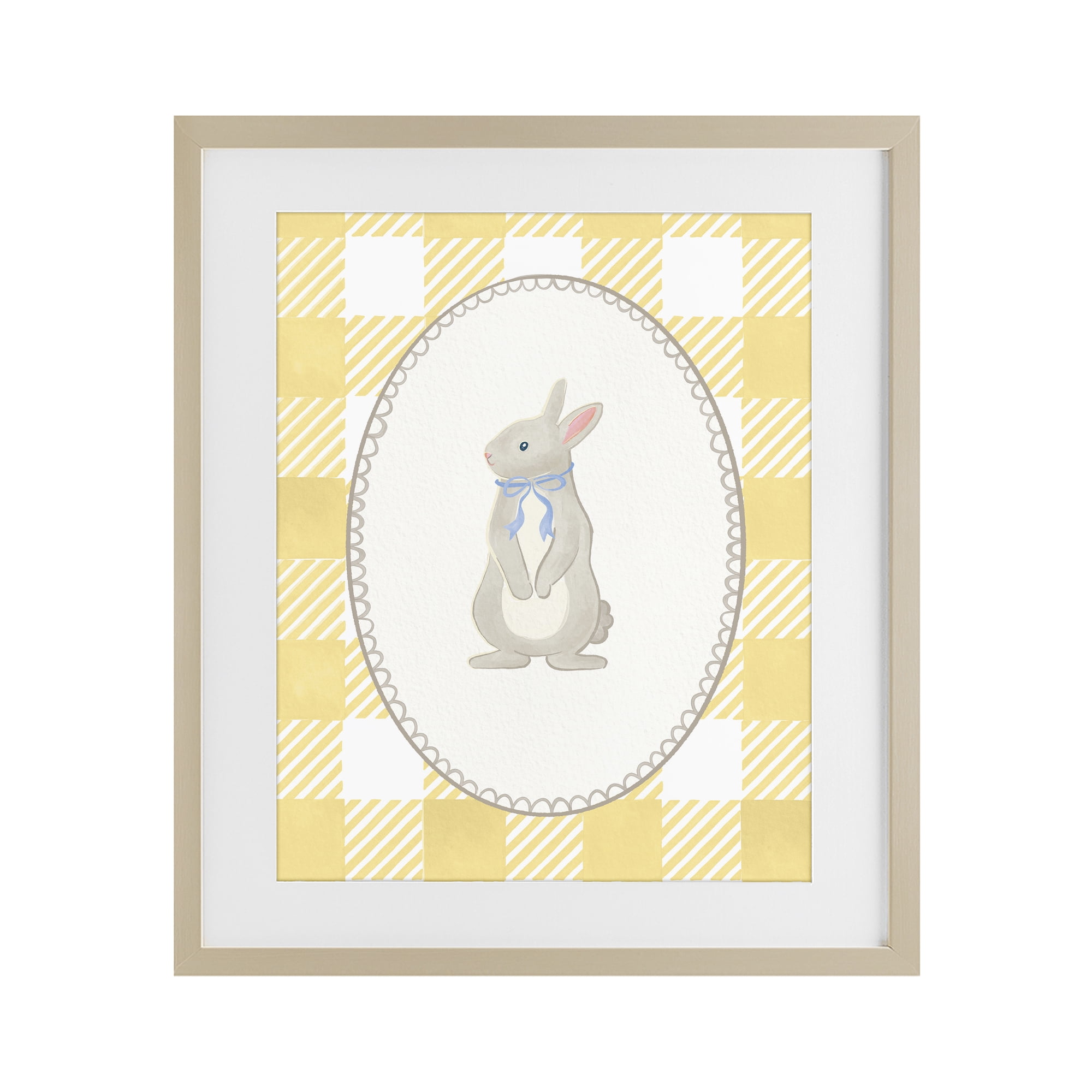 Stupell Industries Little Bunny on Yellow Gingham Birch Framed Print Under Glass, design by The Paper Curator