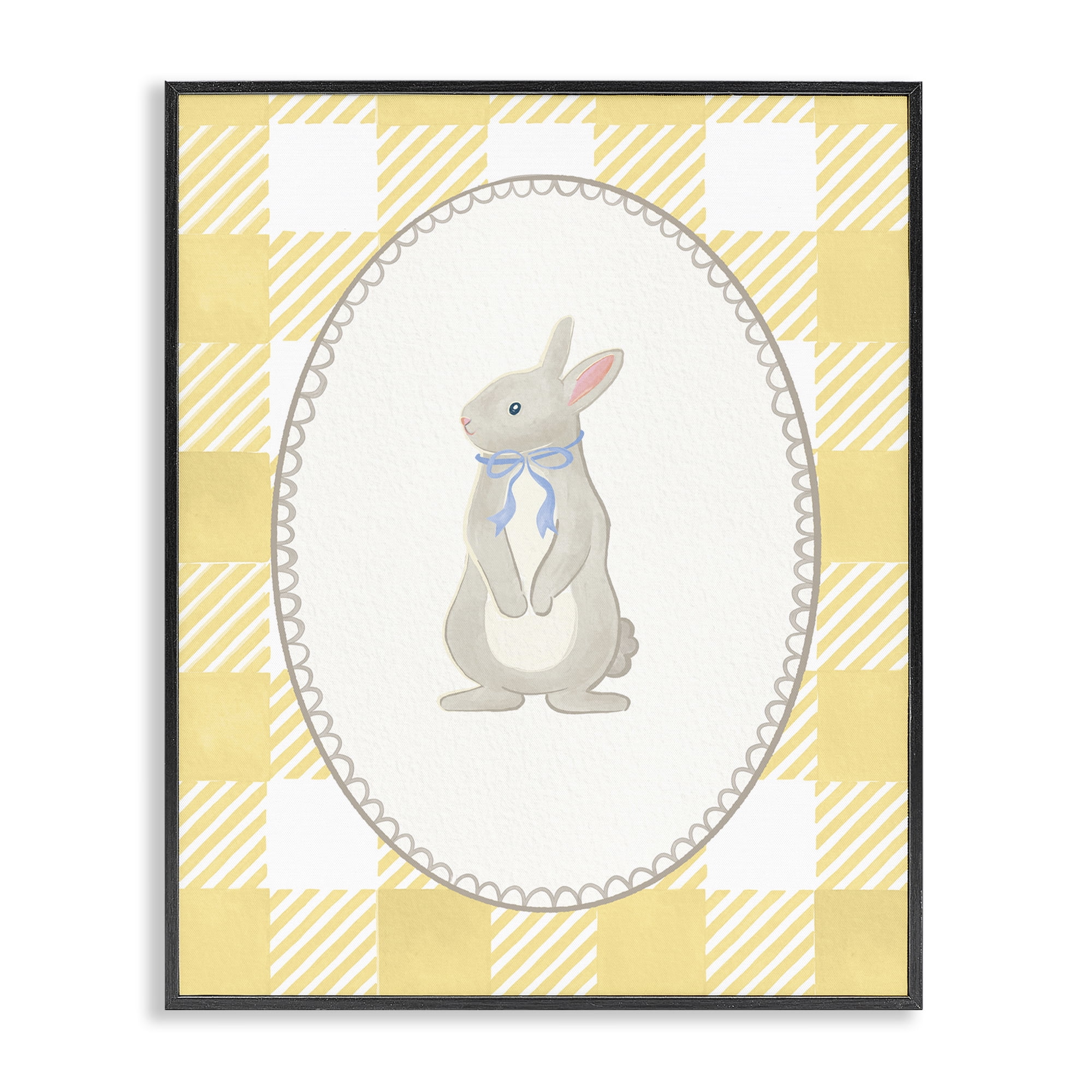 Stupell Industries Little Bunny on Yellow Gingham Black Framed Giclee Art, design by The Paper Curator