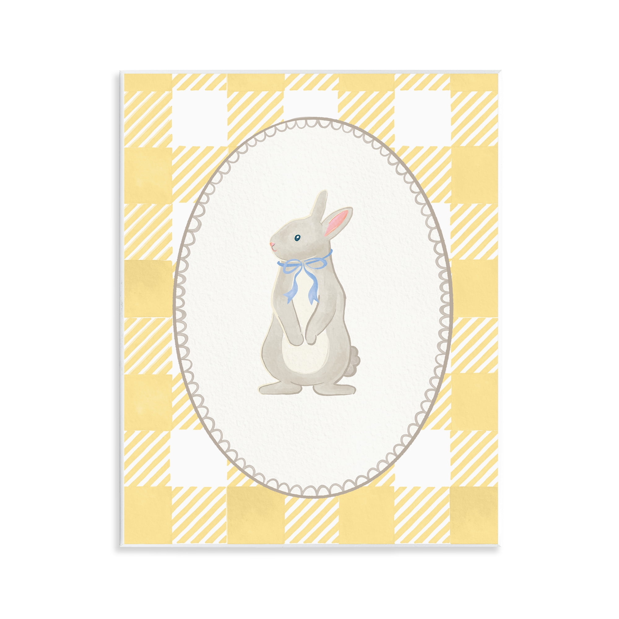 Stupell Industries Little Bunny on Yellow Gingham Wall Plaque Art, design by The Paper Curator