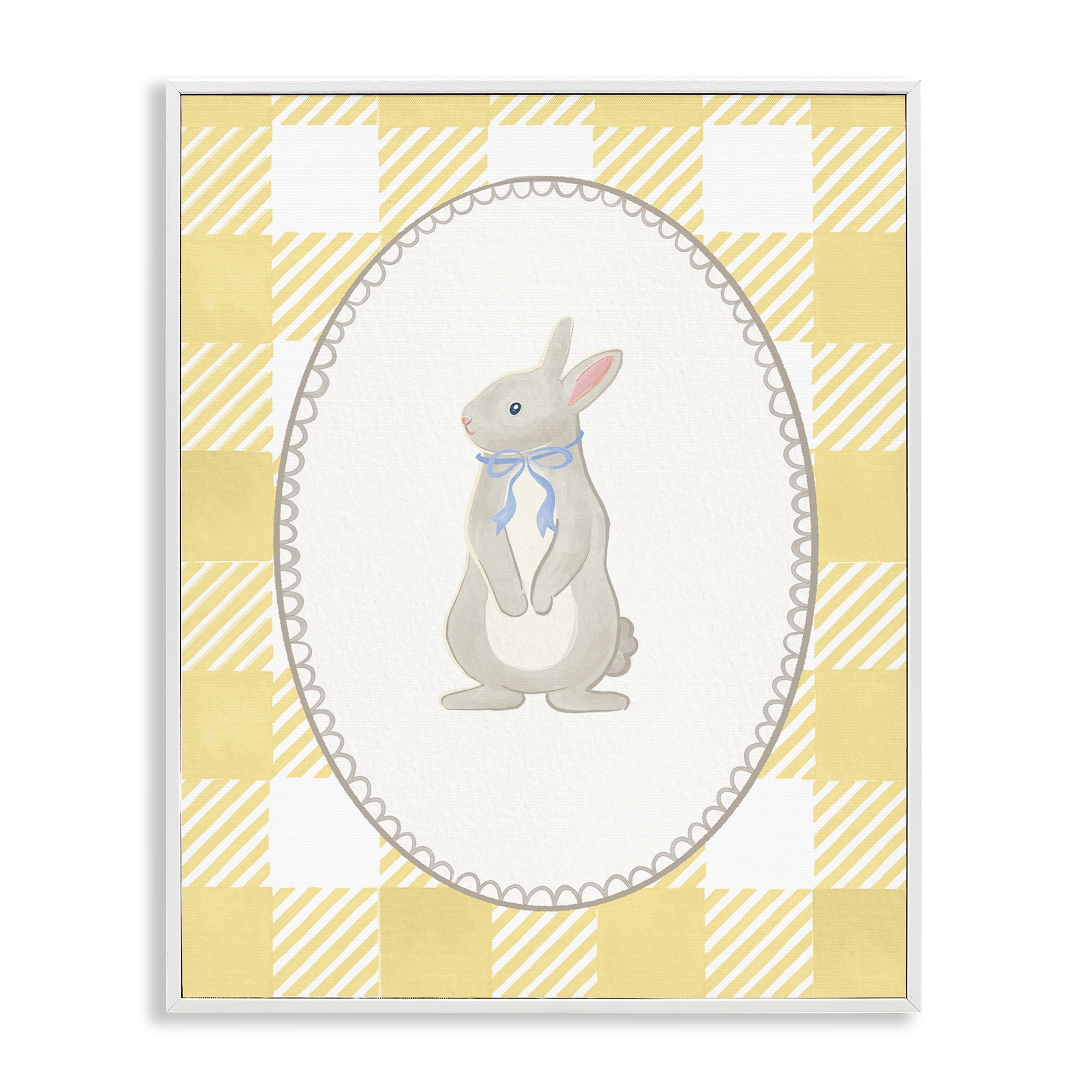 Stupell Industries Little Bunny on Yellow Gingham White Framed Giclee Art, design by The Paper Curator