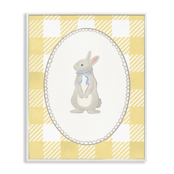 Stupell Industries Farmhouse Little Bunny on Yellow Gingham White Framed Giclee Art, 16 x 20, by The Paper Curator