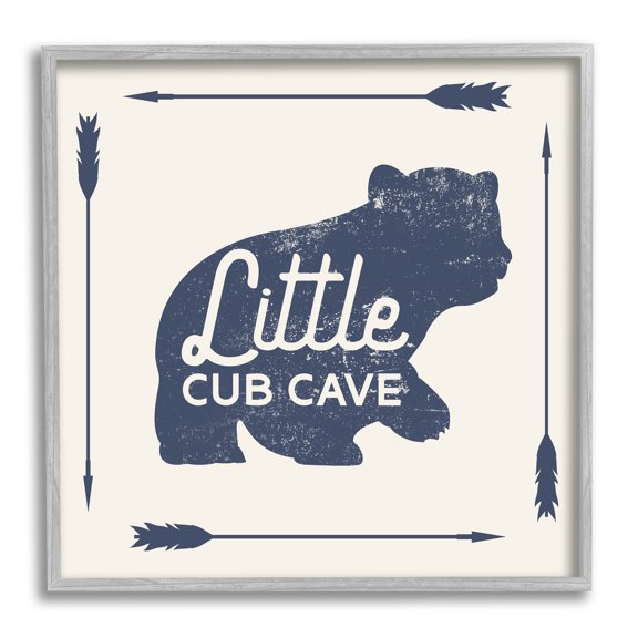 Stupell Industries Little Cub Cave Bear Sign Graphic Art Gray Framed Art Print Wall Art, Design by Lil' Rue