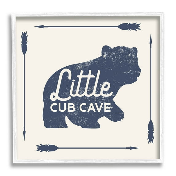 Stupell Industries Little Cub Cave Bear Sign Graphic Art White Framed Art Print Wall Art, Design by Lil' Rue