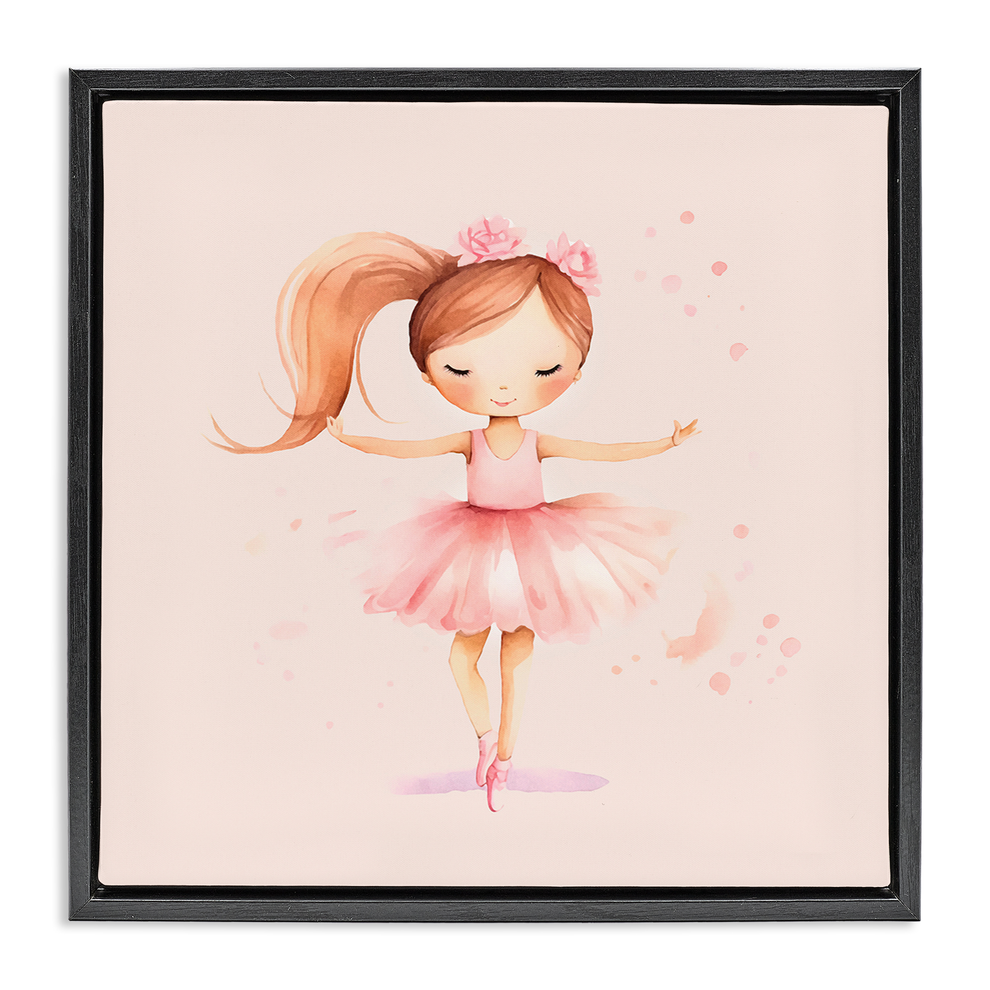 Stupell Industries Little Dancer Girl People Painting Black Floater Framed Canvas Art Print Wall Art, 18 x 18