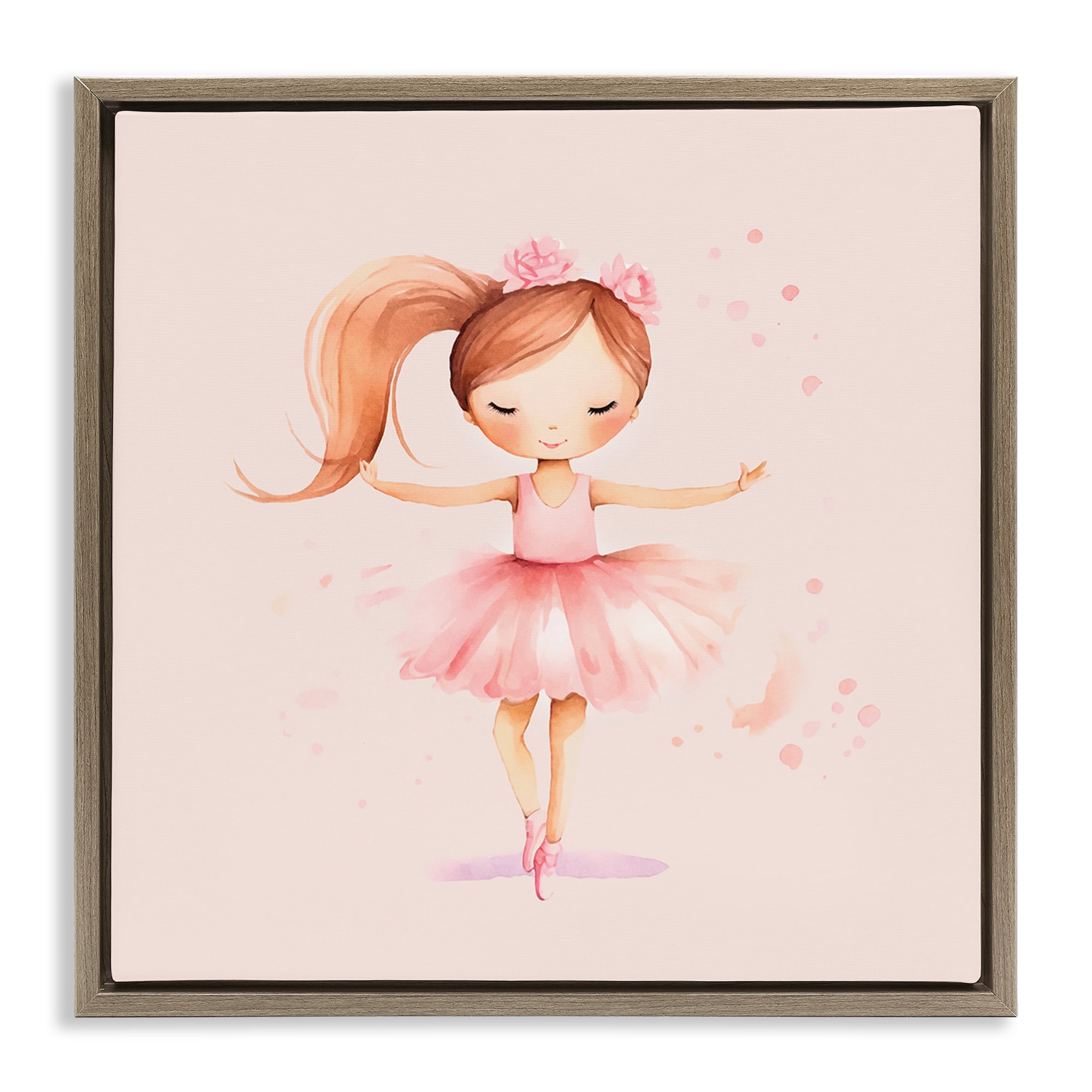 Stupell Industries Little Dancer Girl People Painting Brown Floater Framed Canvas Art Print Wall Art, 18 x 18