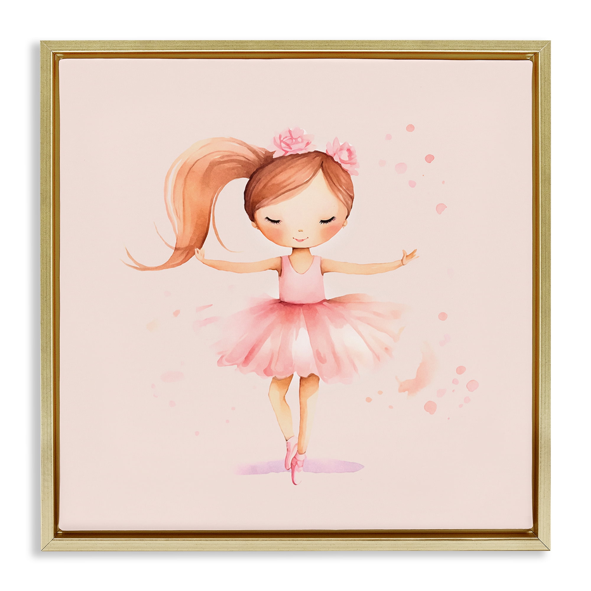 Stupell Industries Little Dancer Girl People Painting Gold Floater Framed Canvas Art Print Wall Art, 25 x 25