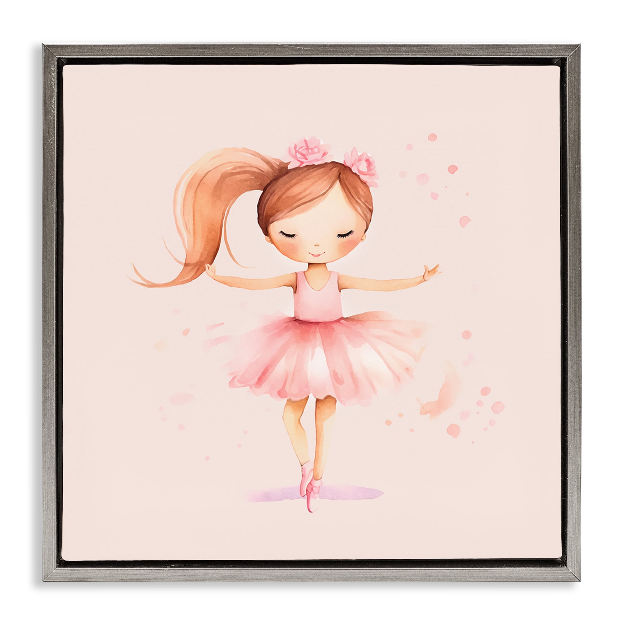 Stupell Industries Little Dancer Girl People Painting Gray Floater Framed Canvas Art Print Wall Art, 25 x 25