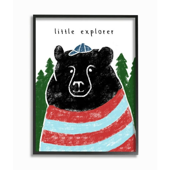 Stupell Industries Little Explorer Children's Black Bear Crayon Sketch Framed Wall Art Design by Daphne Polselli, 11" x 14", Black Framed