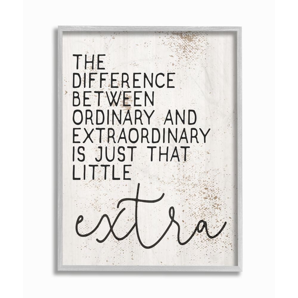 Stupell Industries Little Extra Inspirational Word Textured Design Gray Farmhouse Rustic Framed Giclee Texturized Art by Daphne Polselli