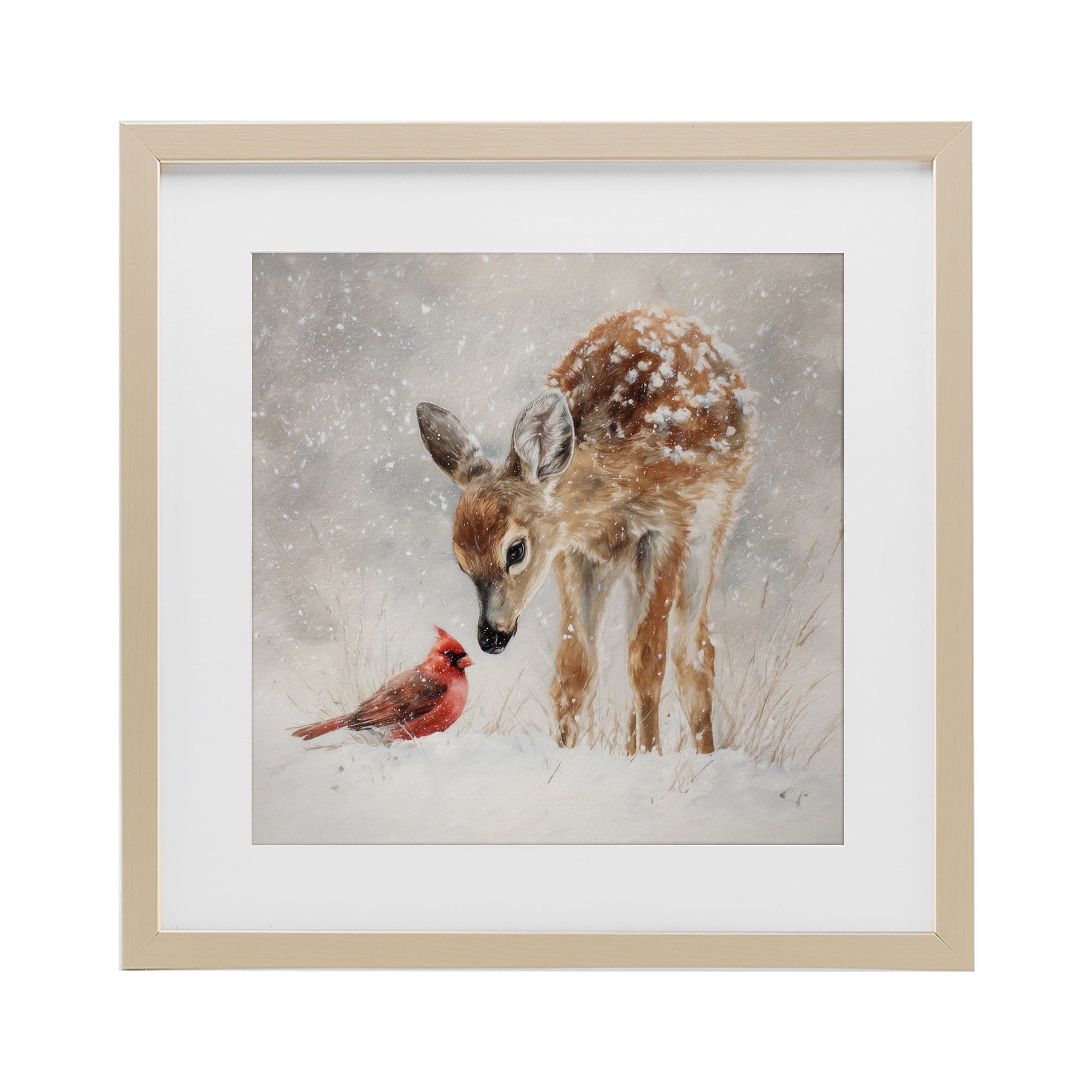 Stupell Industries Little Fawn & The Cardinal Birch Framed Print Under Glass, design by Tina LeCour