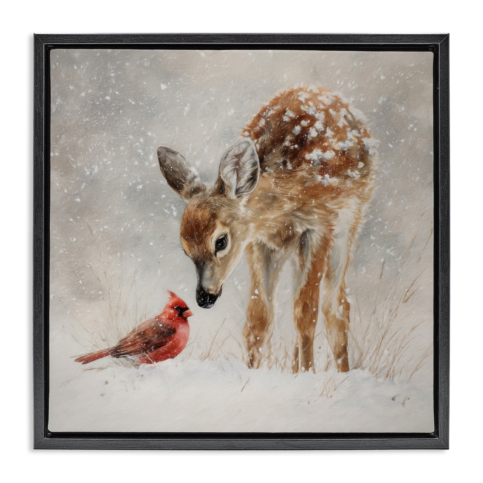 Stupell Industries Little Fawn & The Cardinal Black Framed Floater Canvas Wall Art, design by Tina LeCour