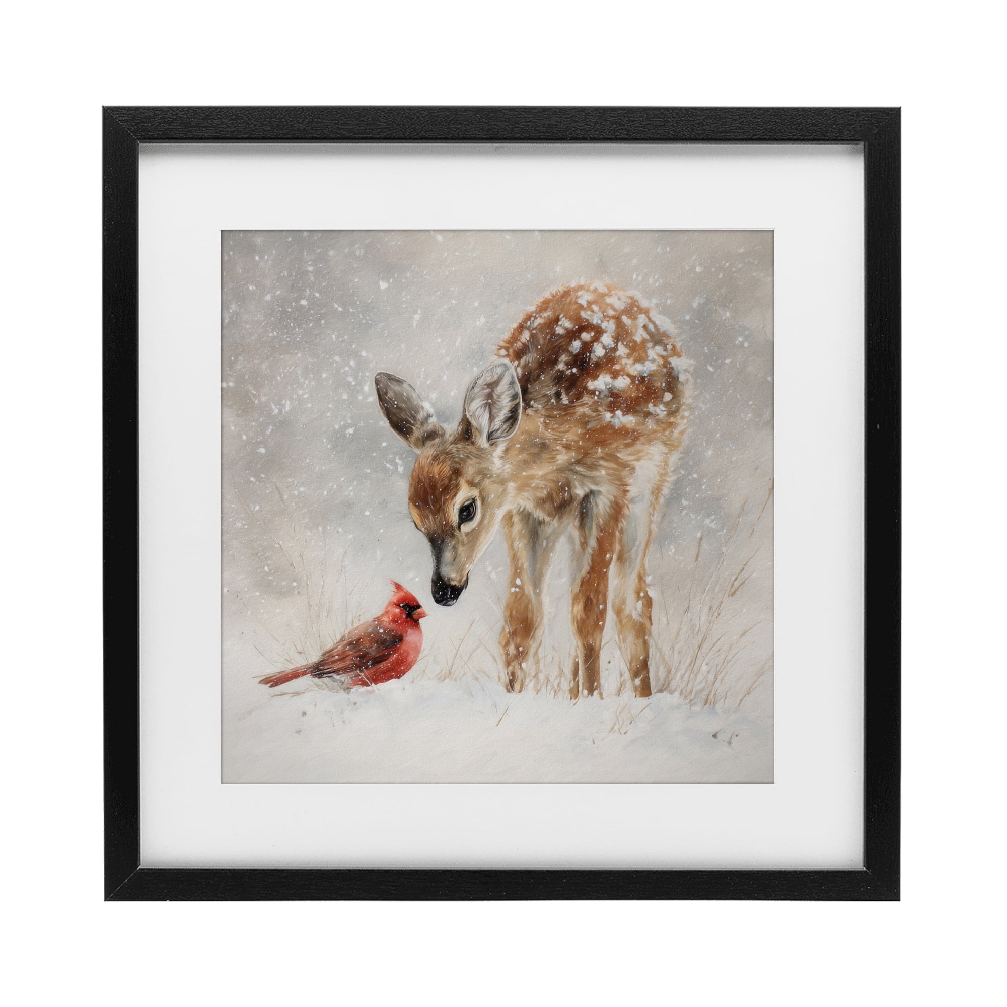 Stupell Industries Little Fawn & The Cardinal Black Framed Print Under Glass, design by Tina LeCour