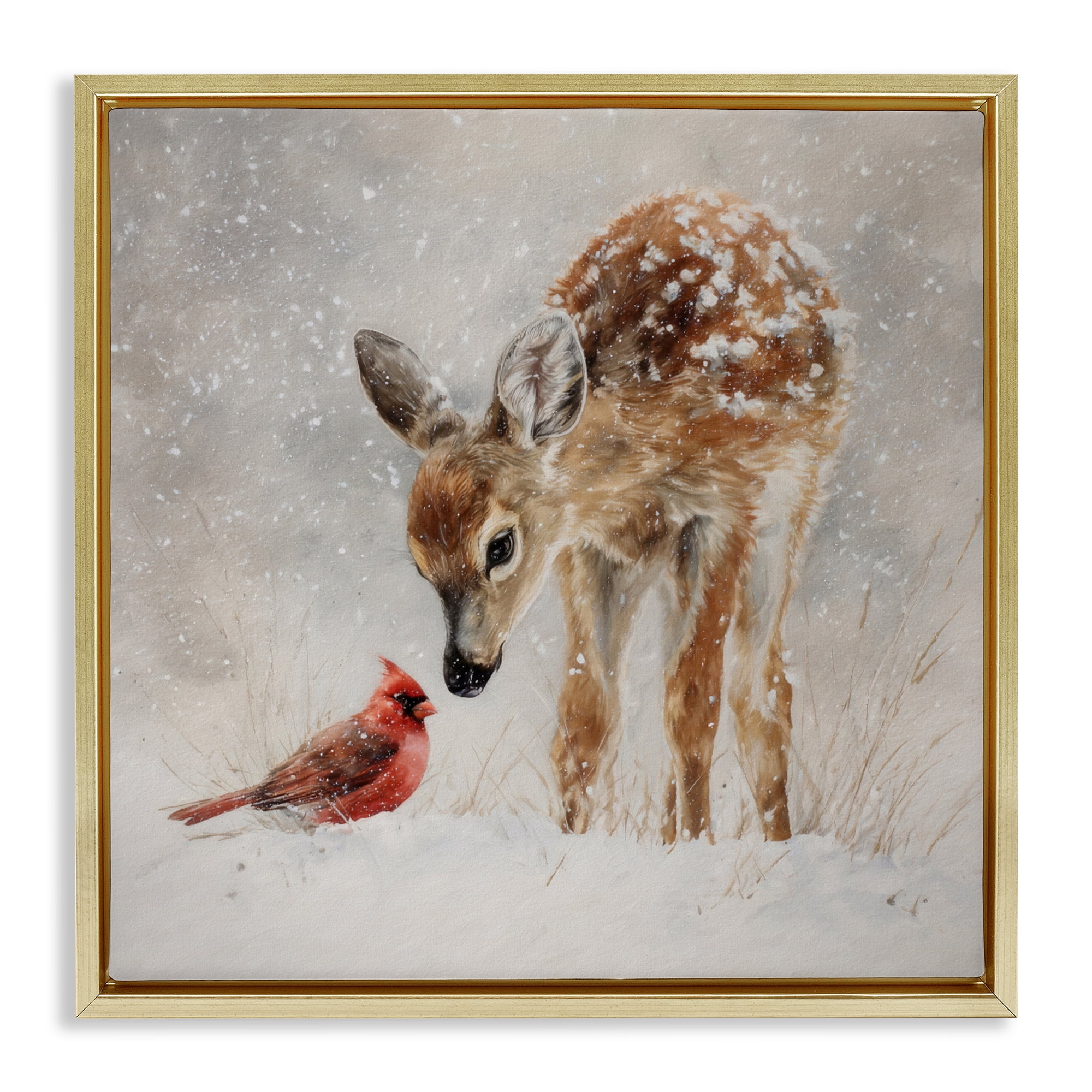 Stupell Industries Little Fawn & The Cardinal Gold Framed Floater Canvas Wall Art, design by Tina LeCour