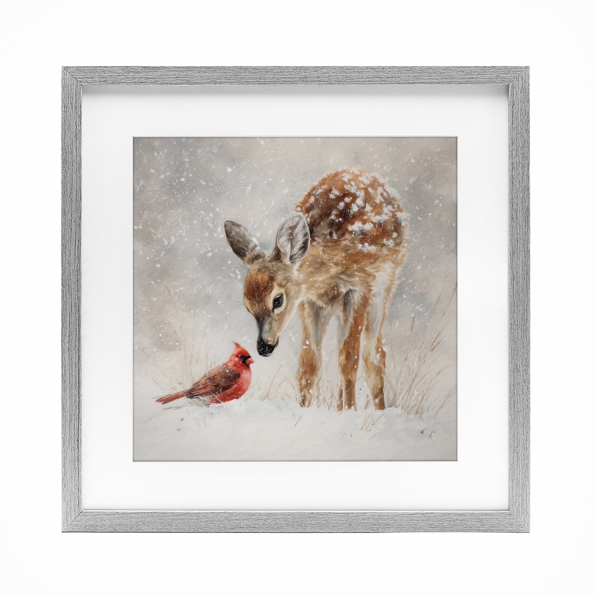Stupell Industries Little Fawn & The Cardinal Gray Framed Print Under Glass, design by Tina LeCour