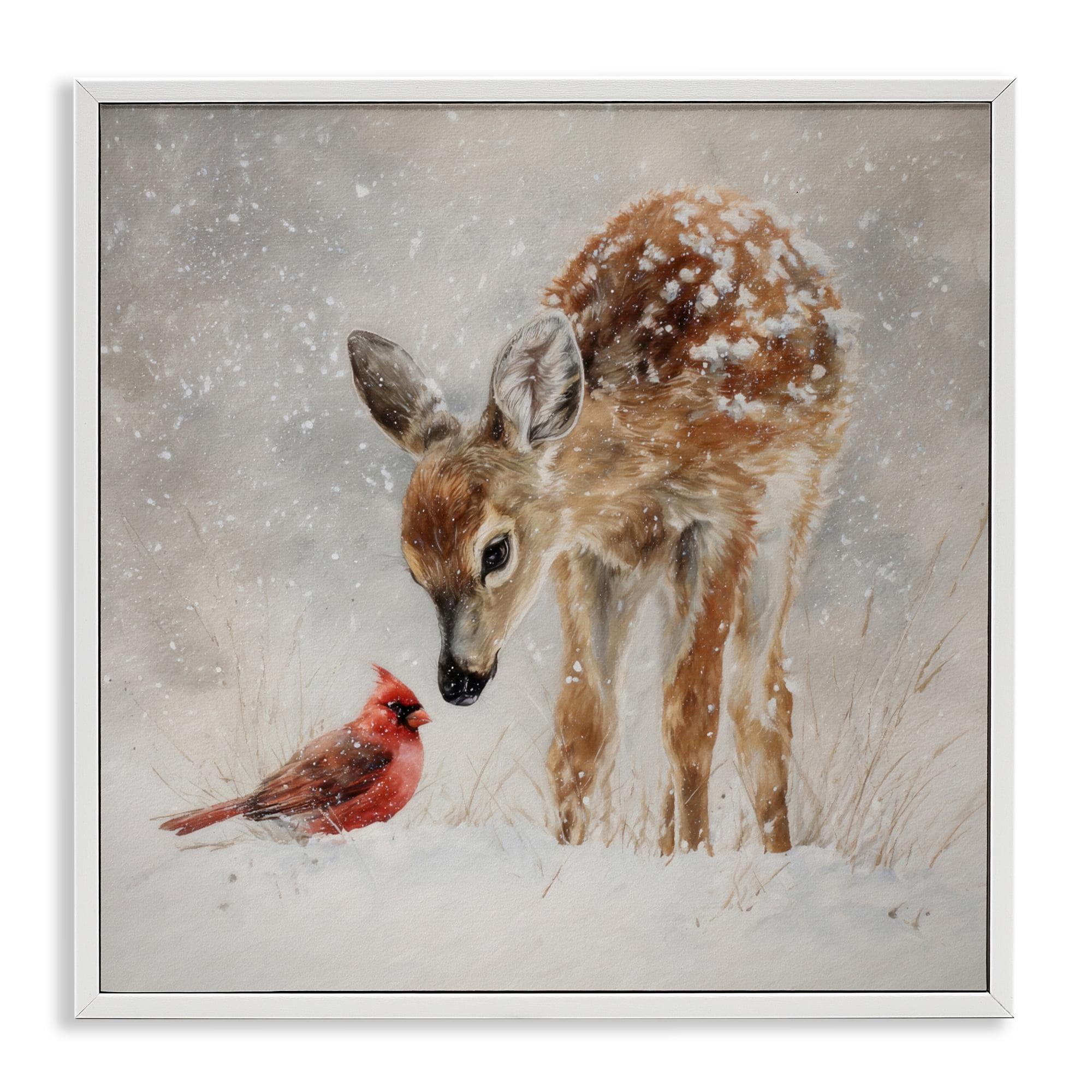 Stupell Industries Little Fawn & The Cardinal White Framed Giclee Art, design by Tina LeCour