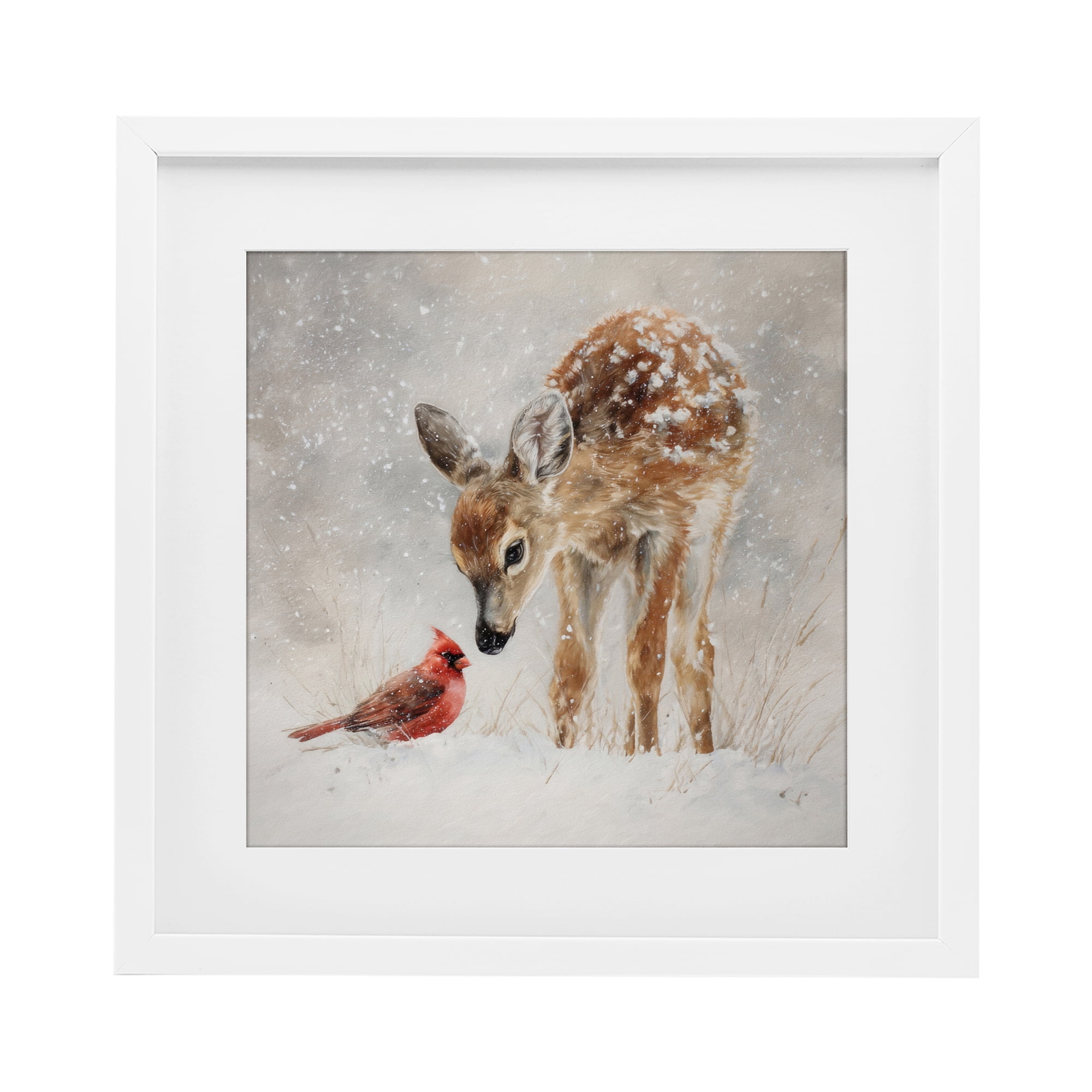 Stupell Industries Little Fawn & The Cardinal White Framed Print Under Glass, design by Tina LeCour