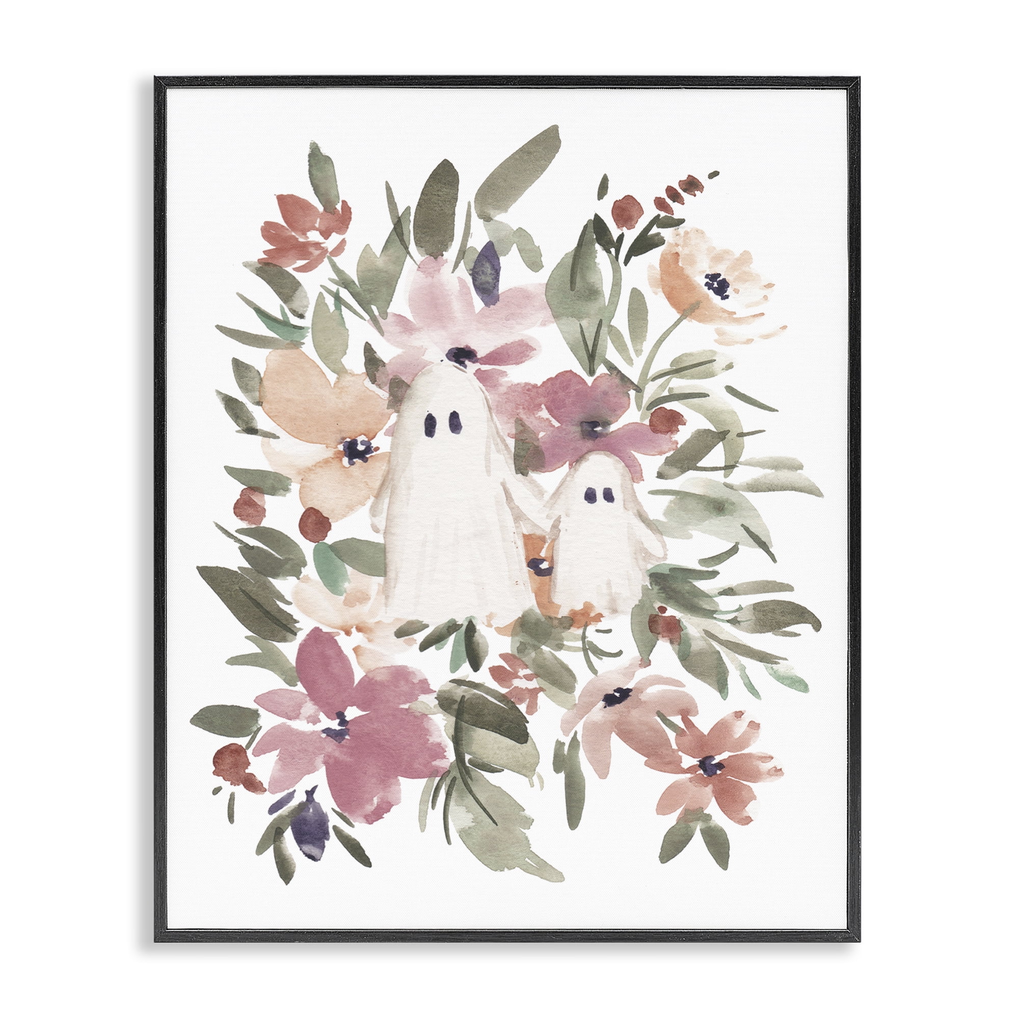 Stupell Industries Little Floral Ghosts Holiday Painting Black Framed Art Print Wall Art, 16 x 20