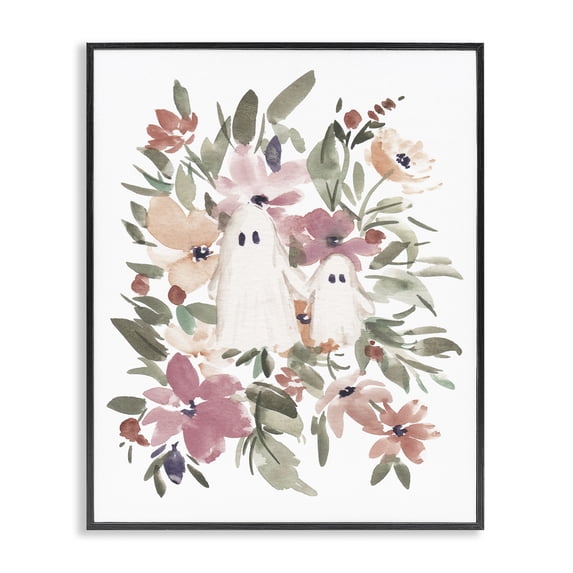 Stupell Industries Little Floral Ghosts Holiday Painting Black Framed Art Print Wall Art, 24 x 30