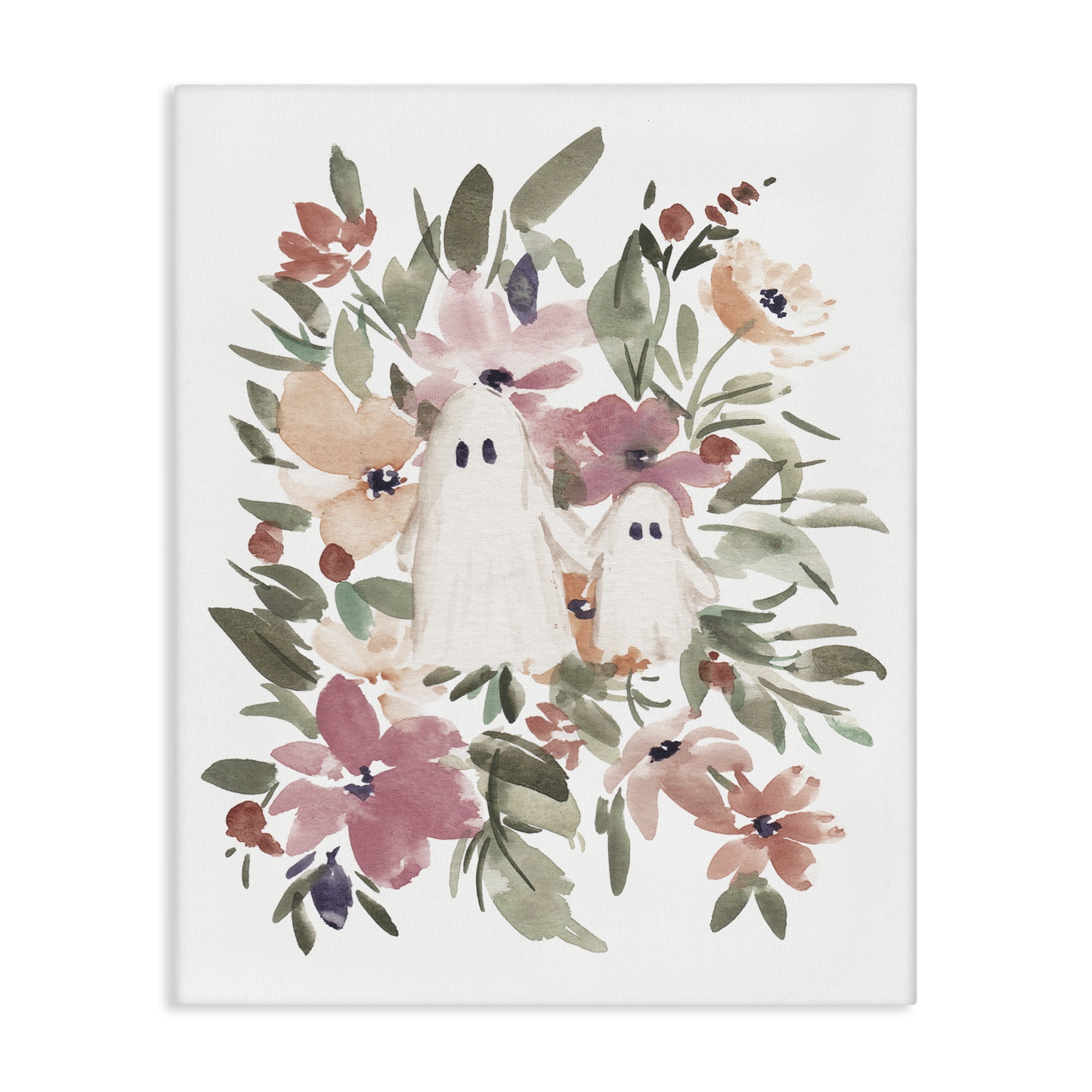 Stupell Industries Little Floral Ghosts Holiday Painting Wrapped Canvas Art Print Wall Art, 24 x 30
